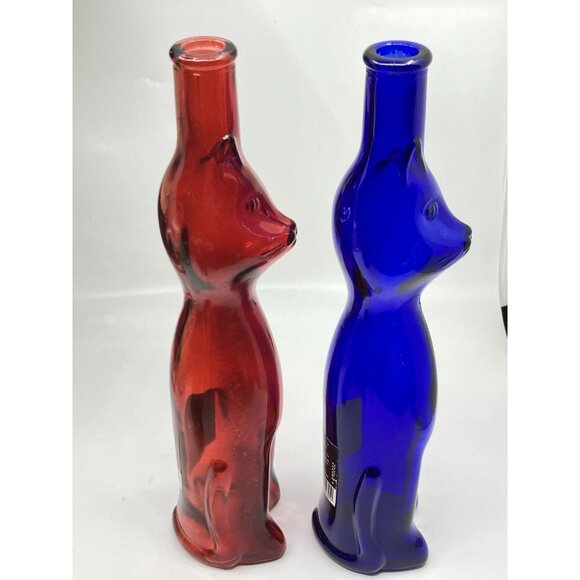 Happy Cat Wine Bottle Lot Of 2 Red & Cobalt Blue Rheinhessen Riesling Empty Vtg - Picture 4 of 9